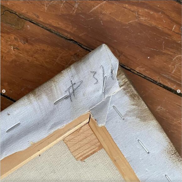 Vintage Flower Painting Large Floral Stretched Canvas Signed Pink Shabby 24x30" - Picture 8 of 10